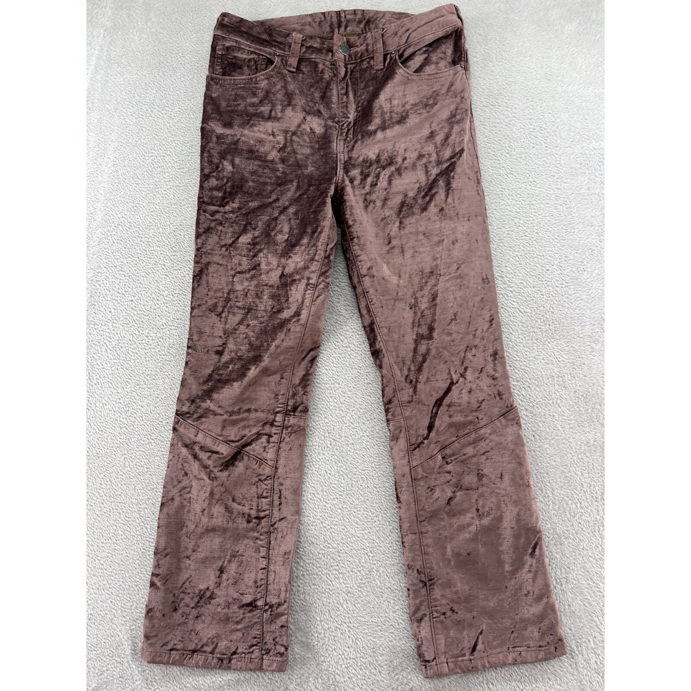 Free People Pants Women's Size 27 Mauve Plum Crushed Velvet Flare Pants Mid Rise